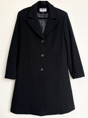 MDP Wool Coat, Black Long Coat, Minimalist Classic Tailored Womens Medium